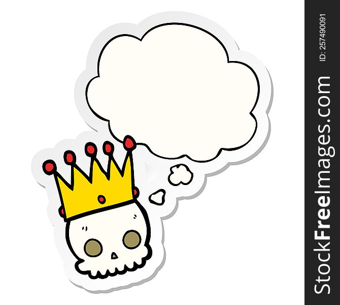 Cartoon Skull With Crown And Thought Bubble As A Printed Sticker