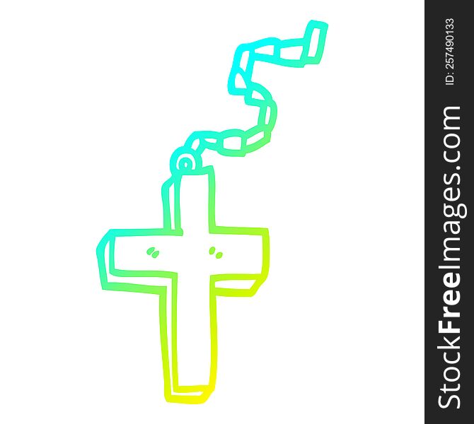 cold gradient line drawing of a cartoon gold crucifix