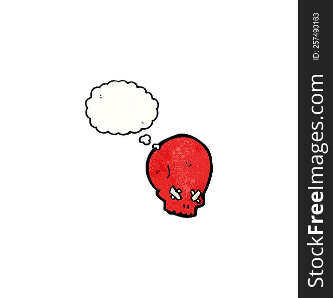 Cartoon Spooky Red Skull With Thought Bubble