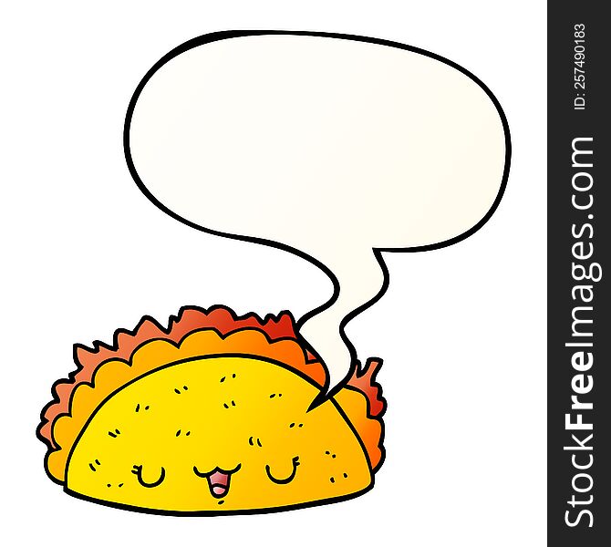 cartoon taco with speech bubble in smooth gradient style