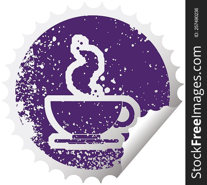 distressed sticker icon illustration of a hot cup of coffee. distressed sticker icon illustration of a hot cup of coffee