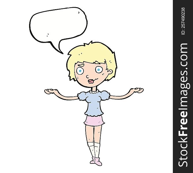 Cartoon Woman Spreading Arms With Speech Bubble