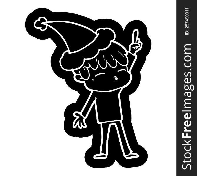Cartoon Icon Of A Curious Boy Wearing Santa Hat