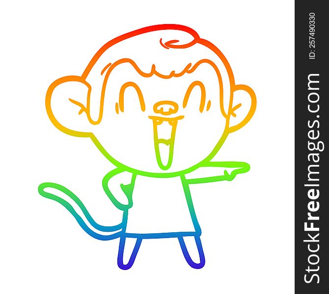 rainbow gradient line drawing of a cartoon laughing monkey