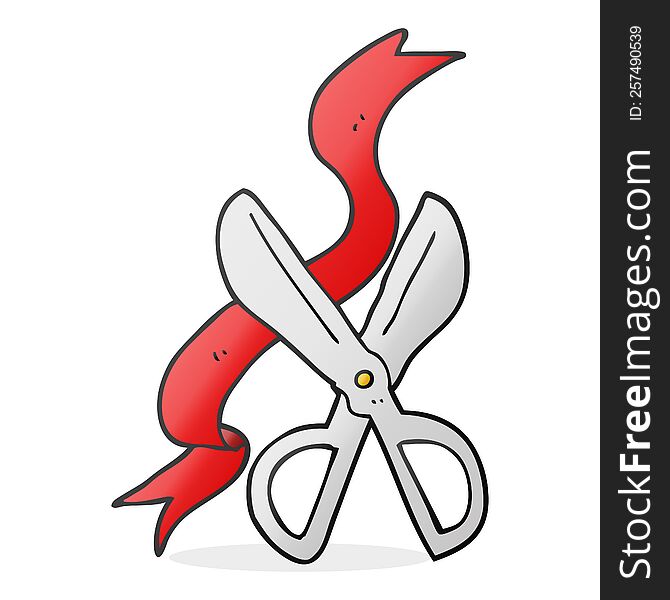 freehand drawn cartoon scissors cutting ribbon