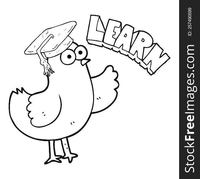 Black And White Cartoon Bird With Learn Text