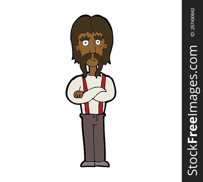 Cartoon Long Mustache Man With Folded Arms