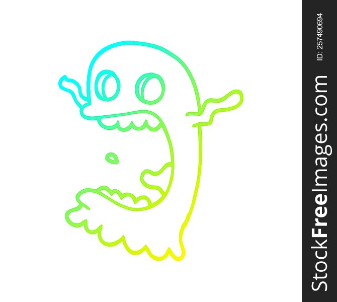 cold gradient line drawing of a cartoon spooky ghost