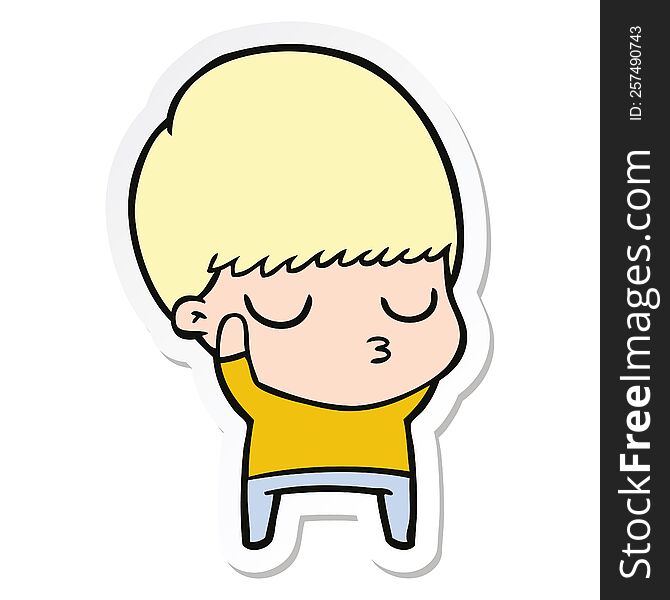 sticker of a cartoon calm boy