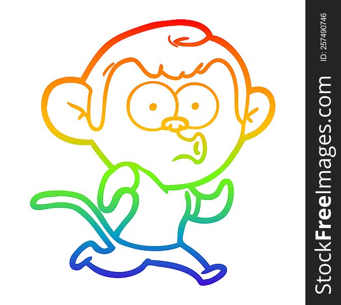 rainbow gradient line drawing of a cartoon hooting monkey