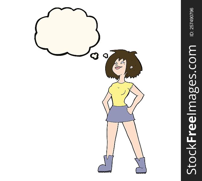 cartoon capable woman with thought bubble