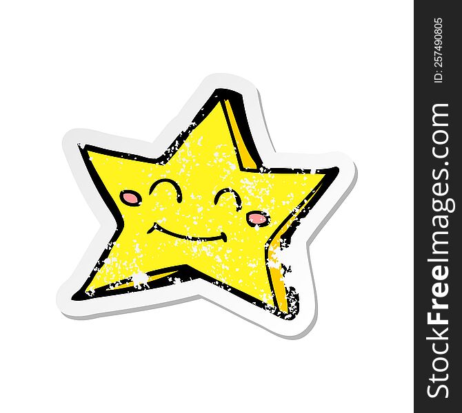 retro distressed sticker of a cartoon happy star character