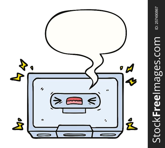 cartoon angry old cassette tape with speech bubble