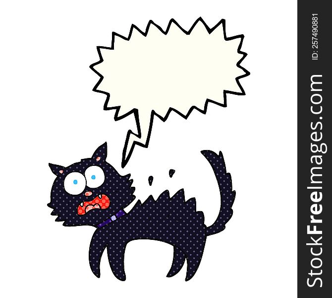 freehand drawn comic book speech bubble cartoon scared black cat