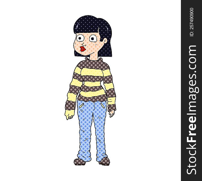 cartoon woman in casual clothes