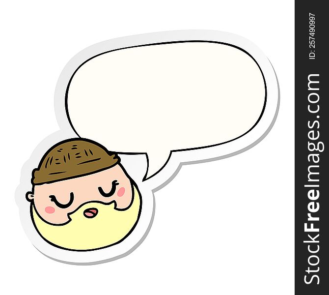 cartoon male face with beard with speech bubble sticker. cartoon male face with beard with speech bubble sticker