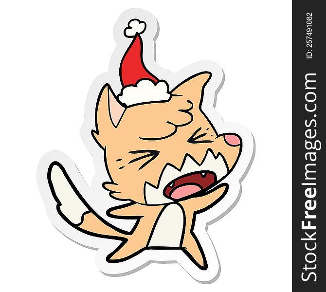Angry Sticker Cartoon Of A Fox Wearing Santa Hat