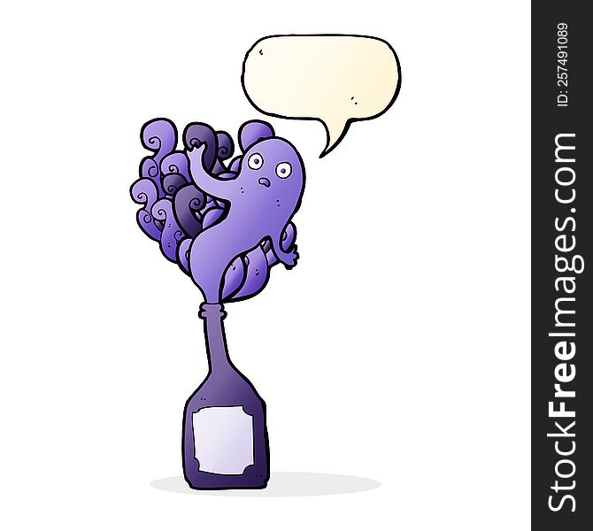 Cartoon Ghost In Bottle With Speech Bubble