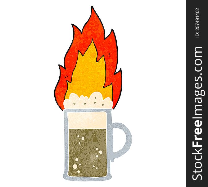 Retro Cartoon Flaming Tankard Of Beer