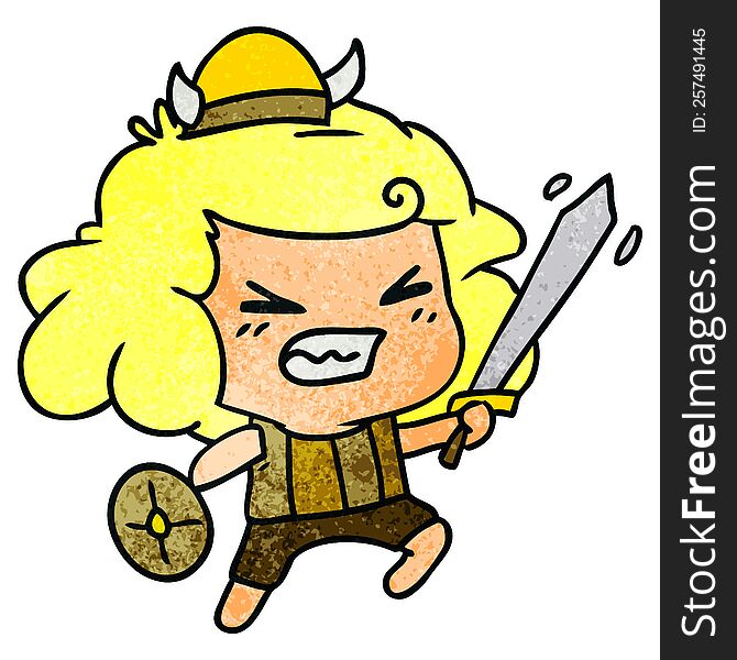 Textured Cartoon Of Kawaii Viking Child