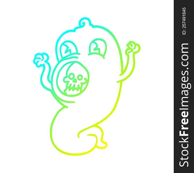 Cold Gradient Line Drawing Spooky Cartoon Ghost
