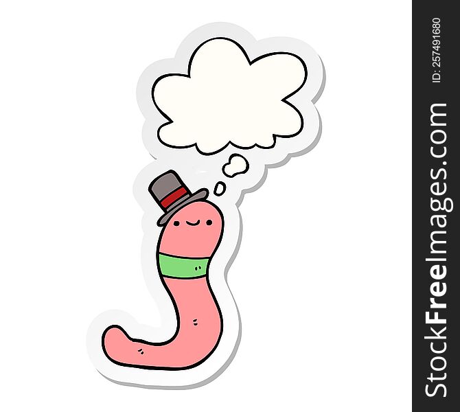 cute cartoon worm with thought bubble as a printed sticker