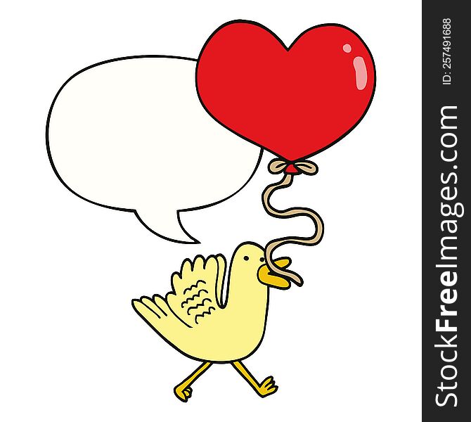 cartoon bird with heart balloon with speech bubble. cartoon bird with heart balloon with speech bubble