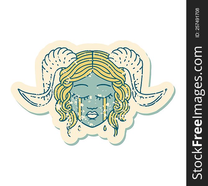 Crying Tiefling Character Face Grunge Sticker