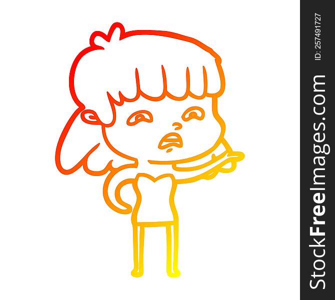 Warm Gradient Line Drawing Cartoon Worried Woman