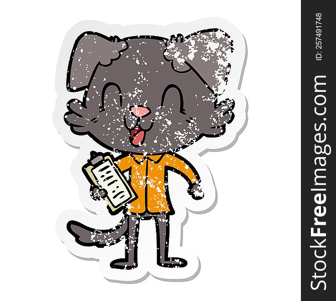 distressed sticker of a laughing cartoon dog boss