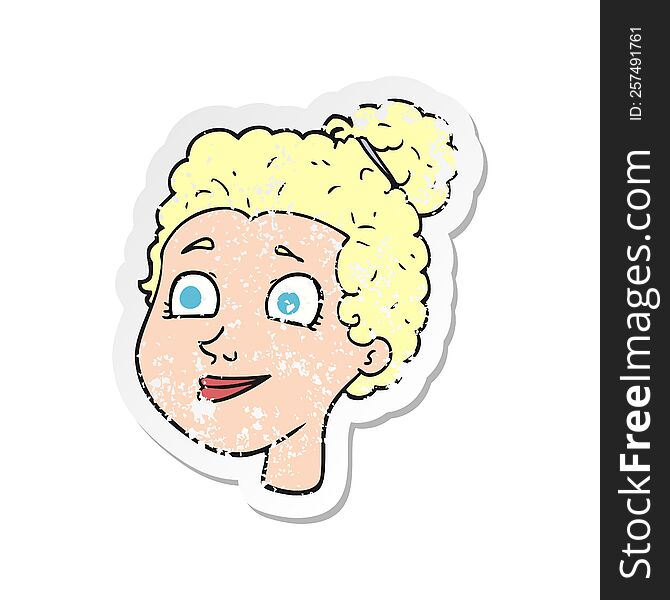 Retro Distressed Sticker Of A Cartoon Female Face