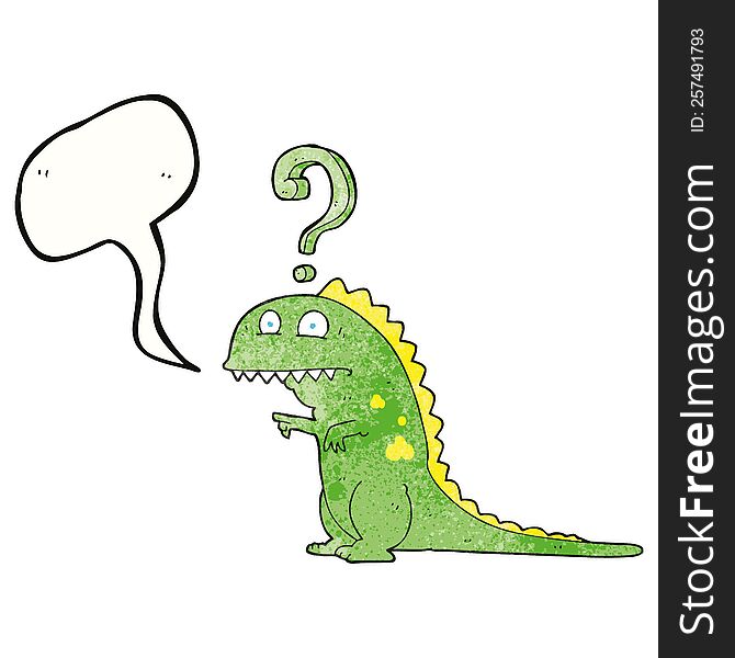 freehand speech bubble textured cartoon confused dinosaur