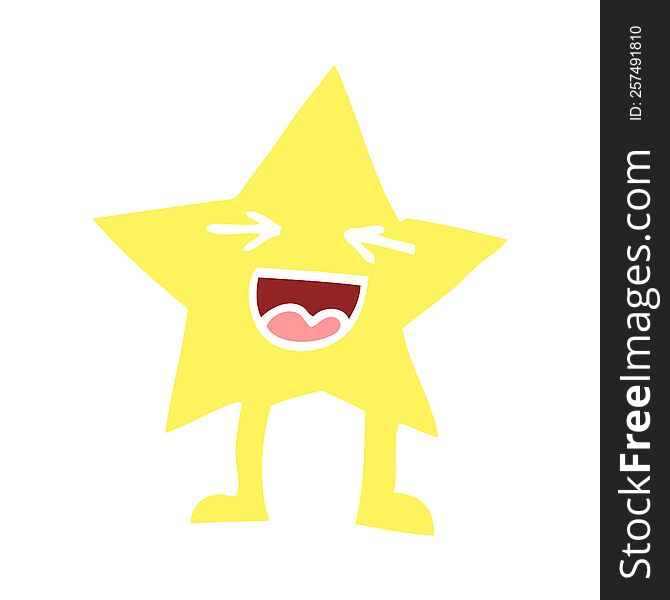 Flat Color Illustration Cartoon Laughing Star Character