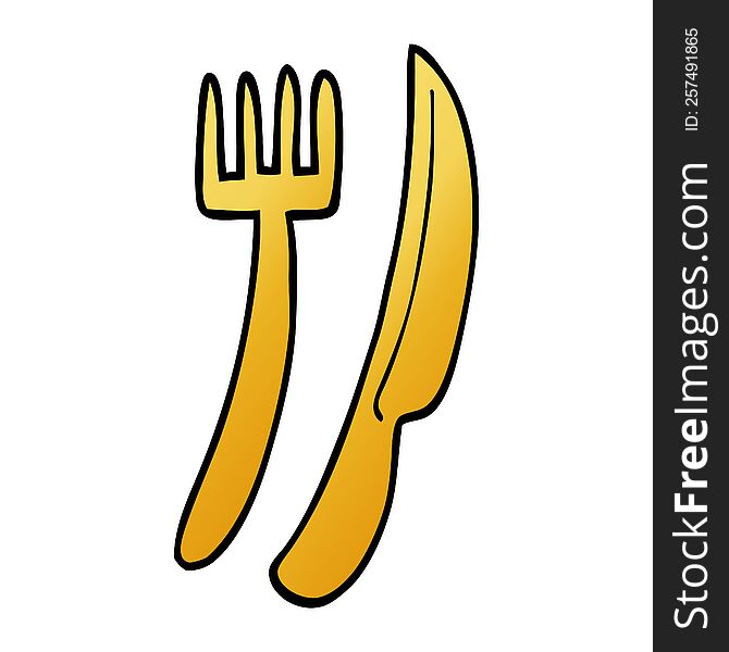 cartoon doodle gold cutlery set