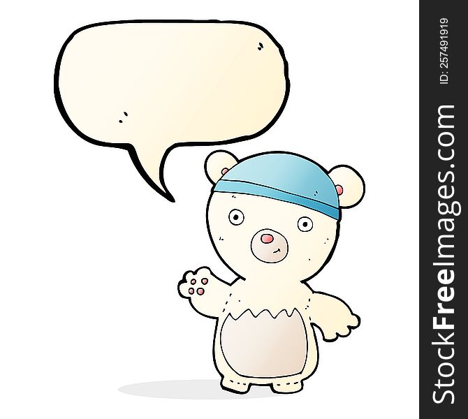 Cartoon Polar Bear Wearing Hat With Speech Bubble