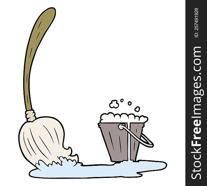 cartoon mop and bucket. cartoon mop and bucket