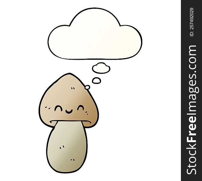 Cartoon Mushroom And Thought Bubble In Smooth Gradient Style