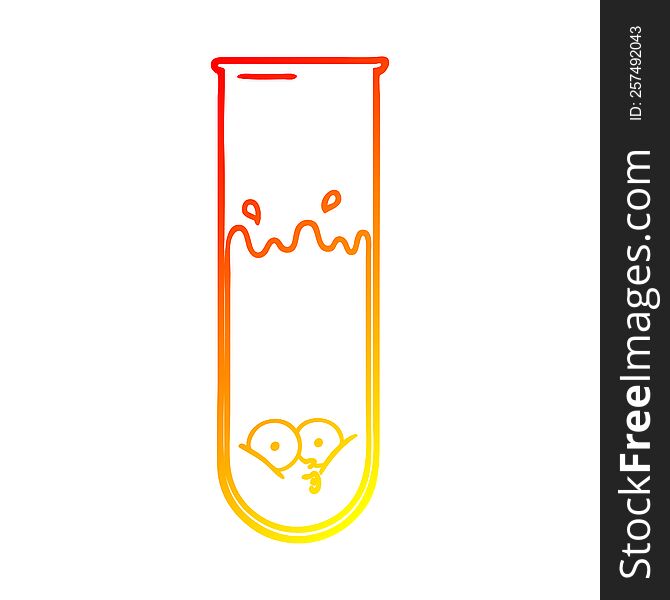 warm gradient line drawing of a cartoon surprised test tube