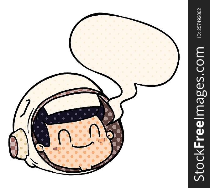 cartoon astronaut face with speech bubble in comic book style