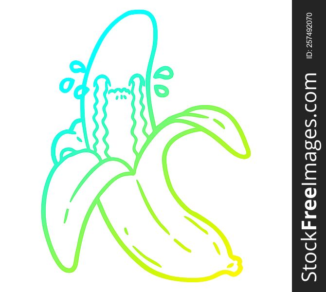 cold gradient line drawing of a cartoon crying banana