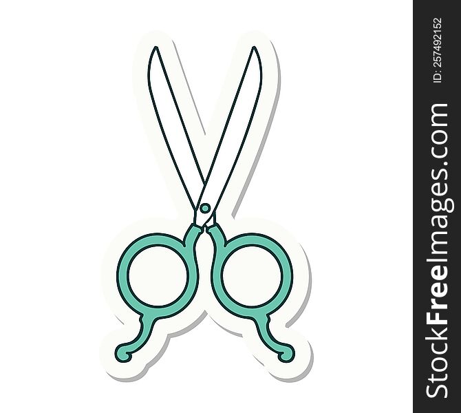 sticker of tattoo in traditional style of barber scissors. sticker of tattoo in traditional style of barber scissors