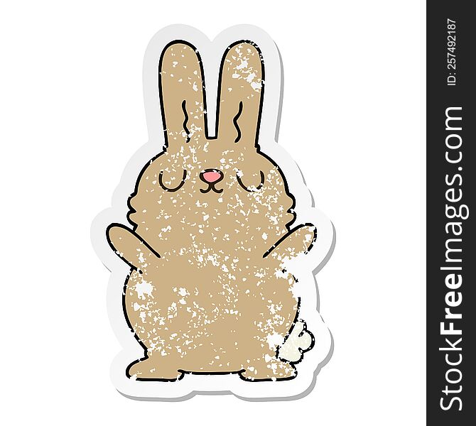 distressed sticker of a quirky hand drawn cartoon rabbit