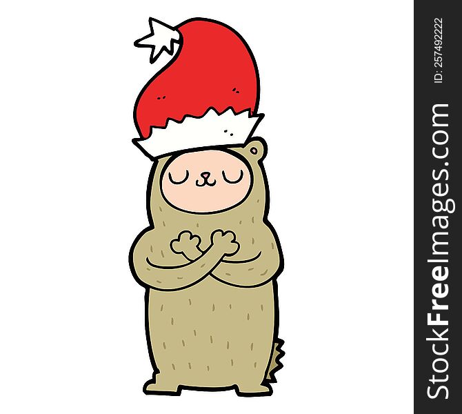 cartoon bear wearing christmas hat