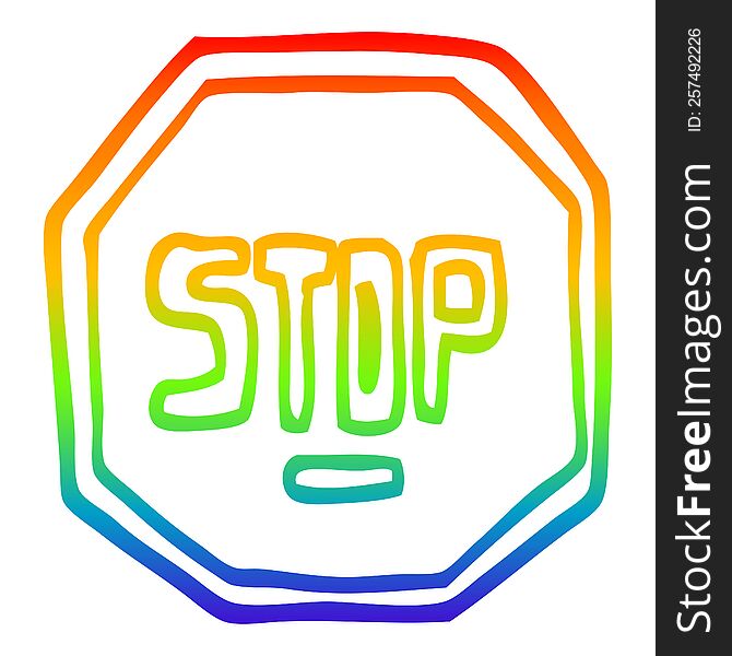 Rainbow Gradient Line Drawing Cartoon Stop Sign