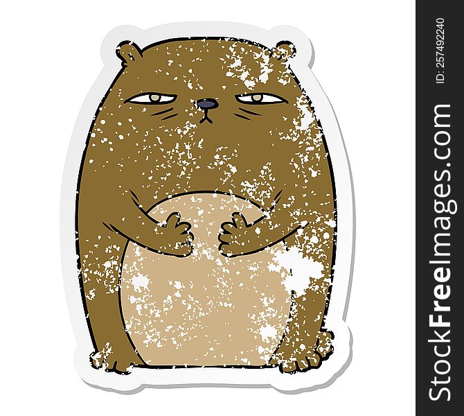 distressed sticker of a cartoon tired annoyed bear