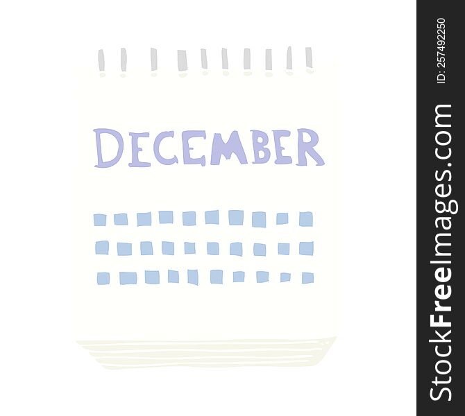 Flat Color Illustration Of A Cartoon Calendar Showing Month Of December