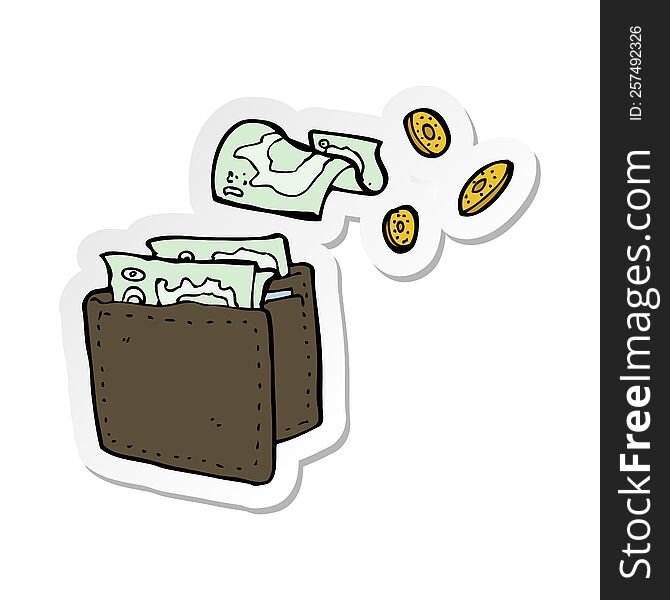 sticker of a cartoon wallet spilling money