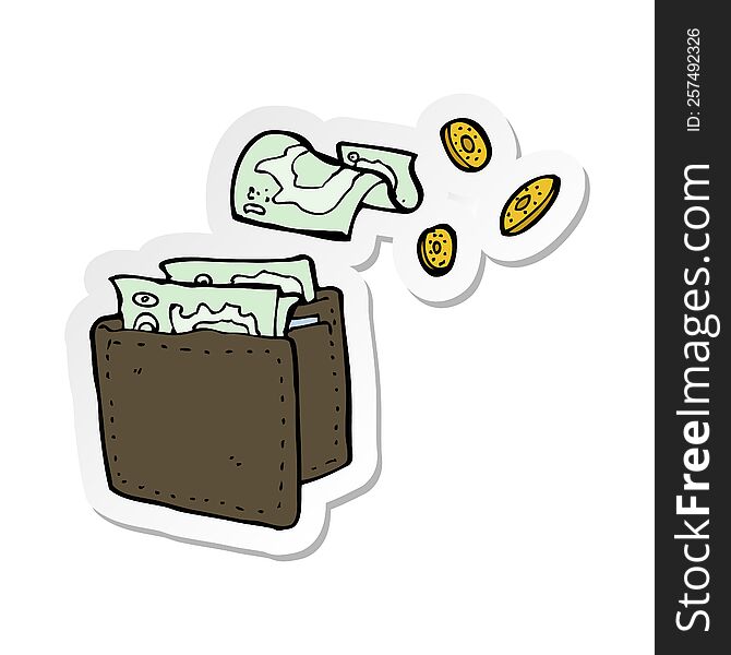 Sticker Of A Cartoon Wallet Spilling Money