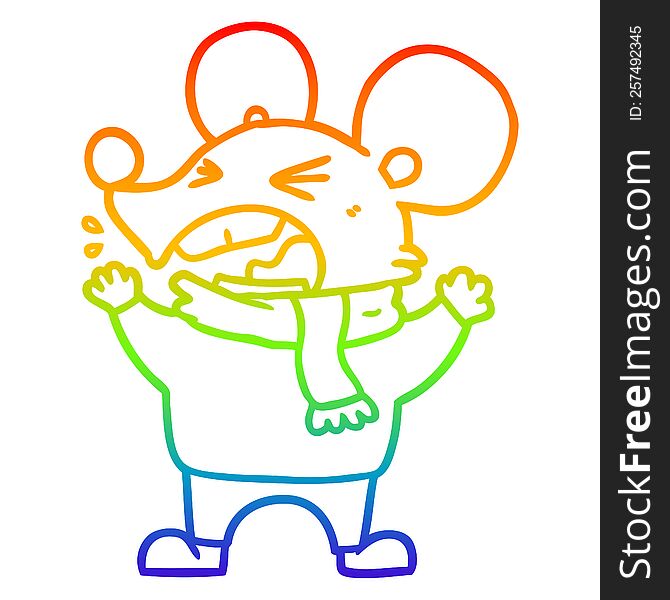 rainbow gradient line drawing of a cartoon angry mouse