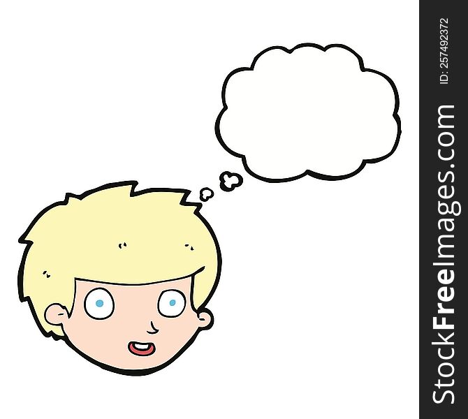 cartoon happy boy\'s face with thought bubble